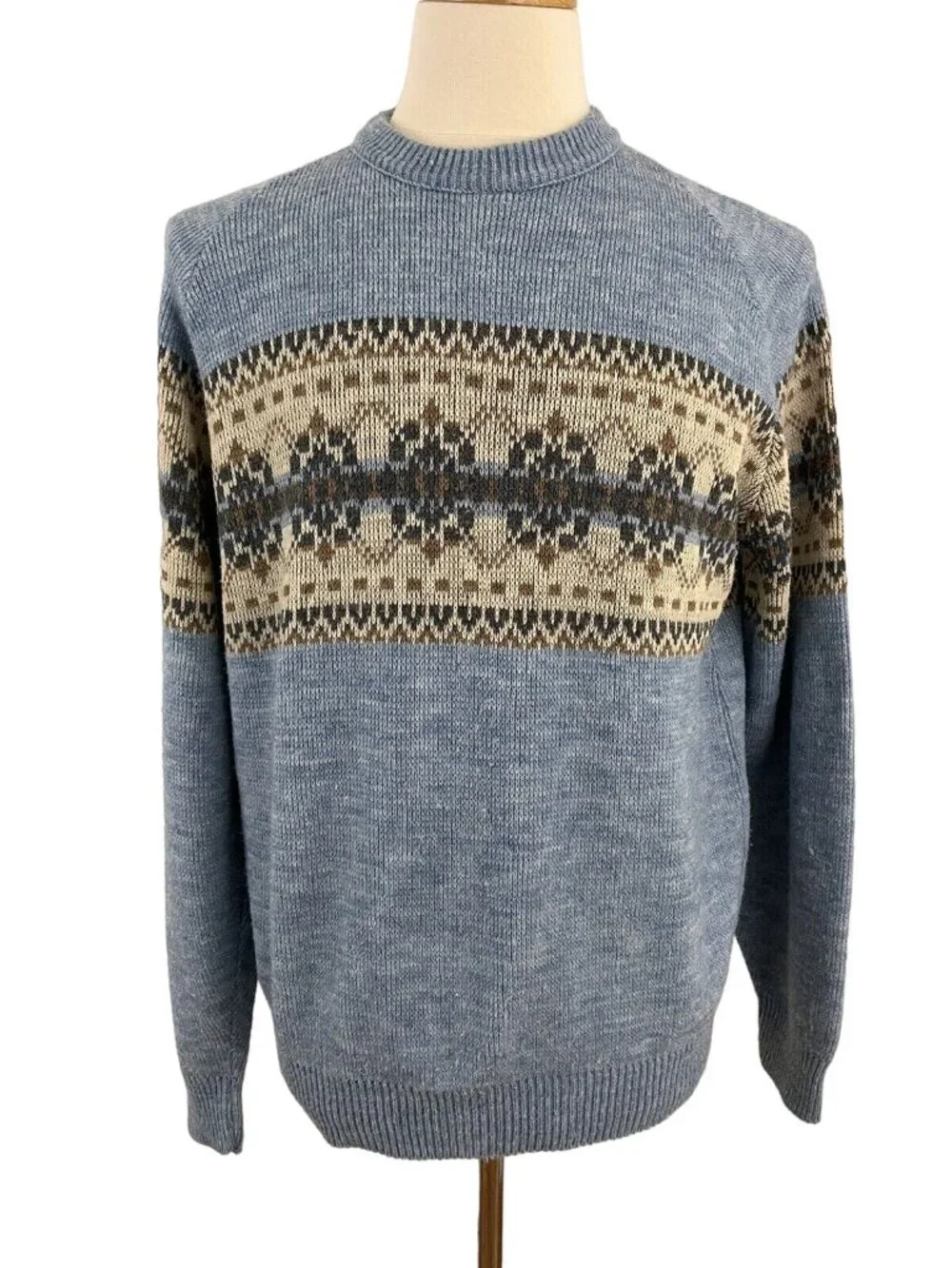 Vintage 80s JC Penney Men's XL Fair Isle Acrylic Sweater Blue